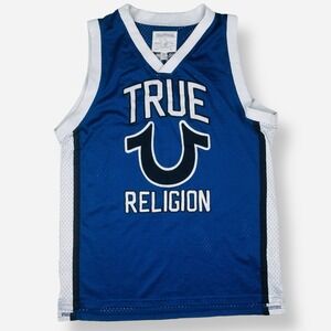 TRUE RELIGION Basketball Tank Jersey Men's Large‎ Blue Mesh Athletic Buddha 2